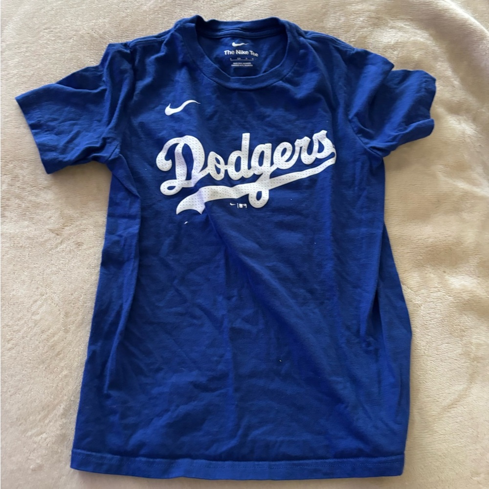 Nike Ohtani Kids Dodgers Short Sleeve Tee in Royal Blue with White Logo